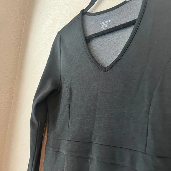Toad & Co 3/4 Sleeve V Neck Dress Medium Heathered Black Long Sleeve Knee - Picture 4 of 9